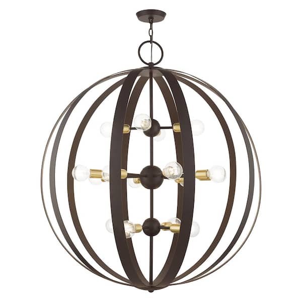 AVIANCE LIGHTING Hastings 16-Light Bronze Globe Foyer Chandelier with Satin Brass Accent