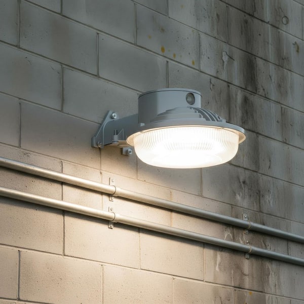 EnviroLite Gray Dusk-to-Dawn Integrated LED Outdoor Line Voltage Security Flood Light with Photocell and Textured Glass