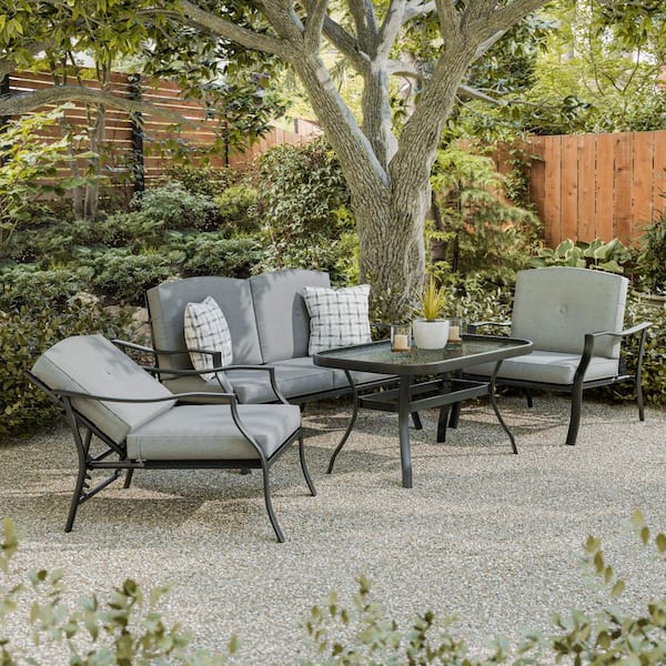 GREEMOTION Palma 4-Piece Steel Patio Conversation Set With Gray Cushions and Reclining Seating