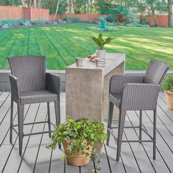 Unbranded 45 in. Grey Wicker Outdoor Bar Stool (2-Pack)