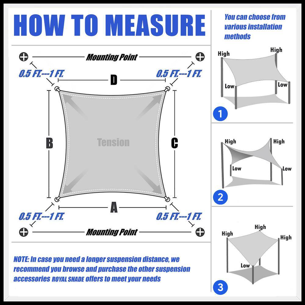 8' x 10' Blue High-Density Polyethylene Sun Shade Sail