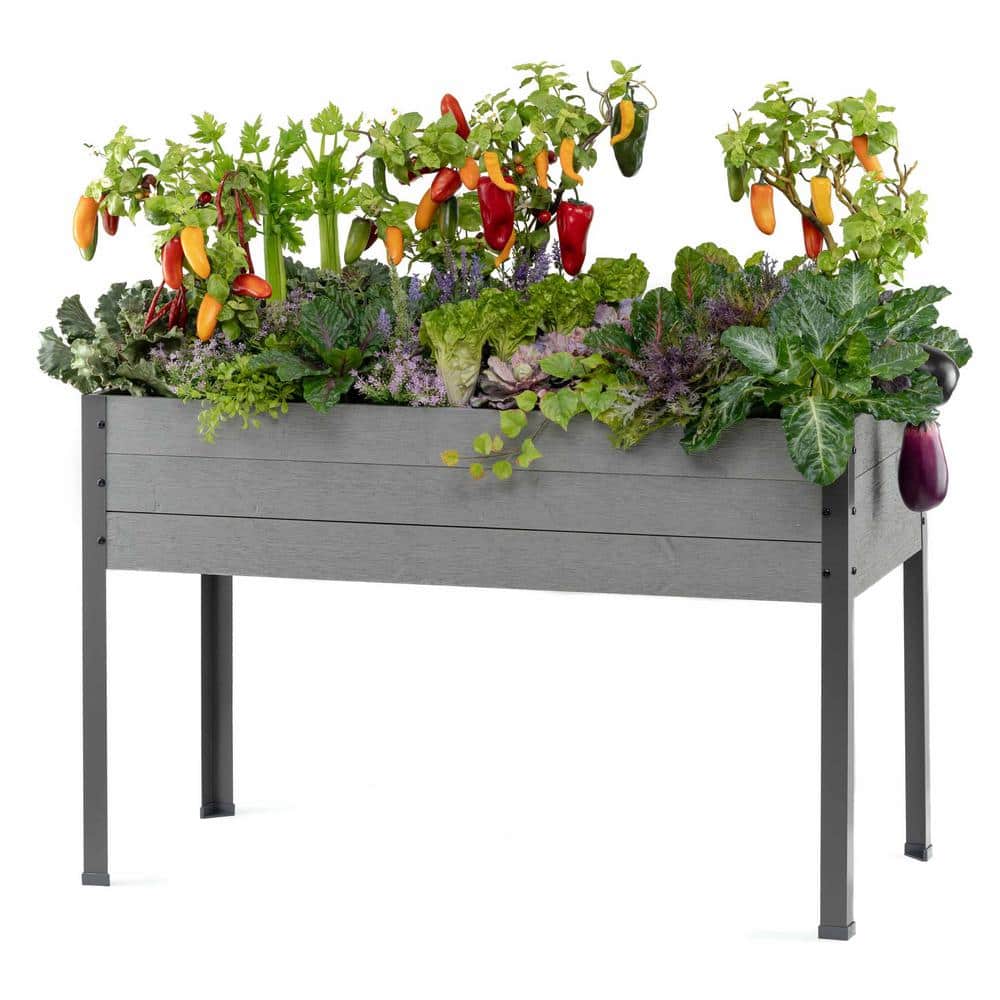 Gray Spruce and Steel Elevated Outdoor Planter Box