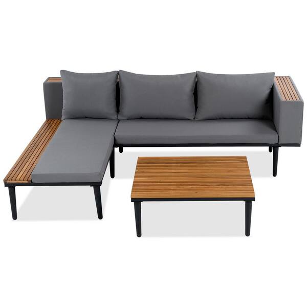 2-Piece Metal Patio Conversation Set with Gray Cushions