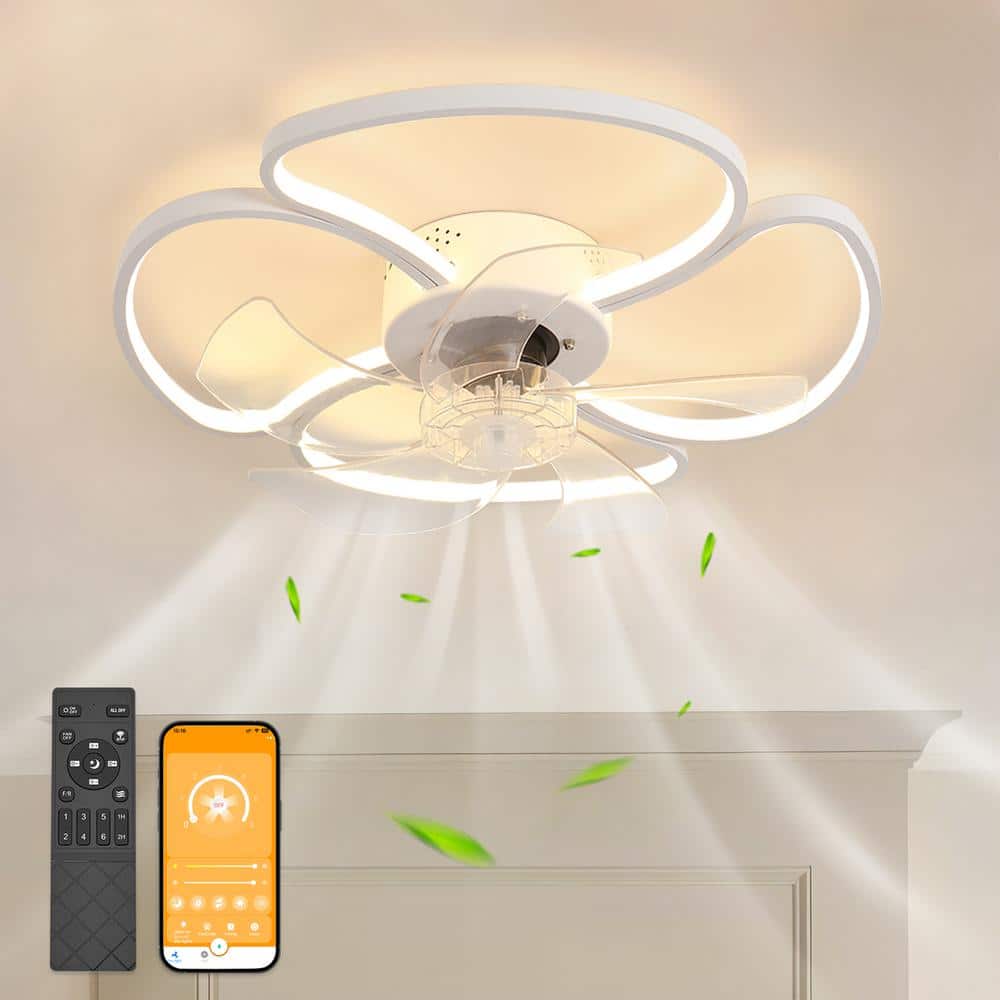 19.69 in. White Modern Low Profile Indoor LED Ceiling Fan with Light and Re
