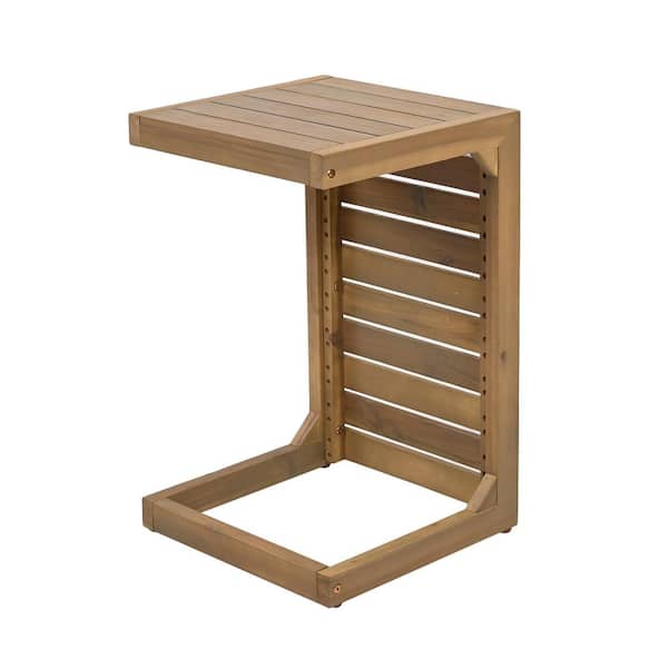 Avex Brown Rectangular Acacia Wood 24.5 in. H Outdoor C-shape Side Table