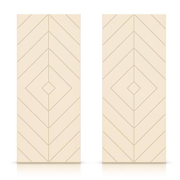 CALHOME 84 in. x 80 in. Hollow Core Beige Stained Composite MDF Interior Double Closet Sliding Doors