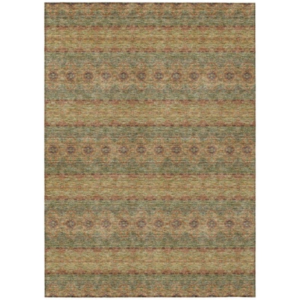 Artichoke Green, Olive Green 5 ft. x 8 ft. Woven Floral Medallion Polyester Rectangle Indoor / Outdoor Area Rug