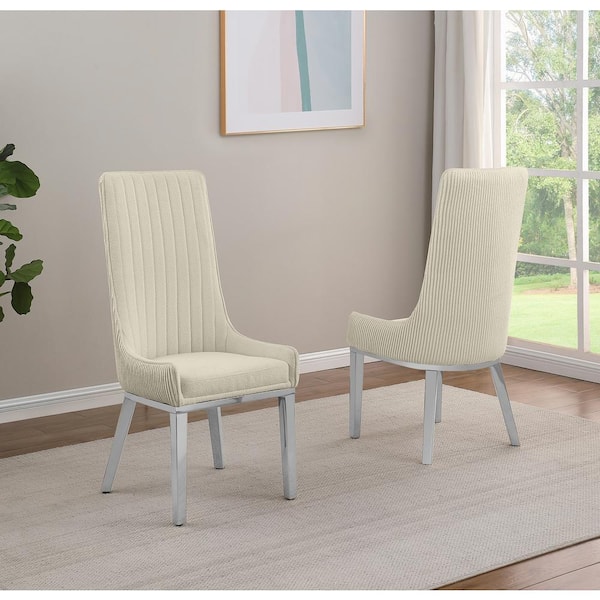 Best Quality Furniture Corina Cream Teddy Fabric Side Chair Set of 2 with Stainless Steel Legs
