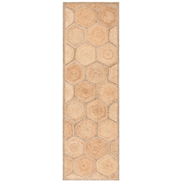 SAFAVIEH Natural Fiber Beige/Gray 3 ft. x 6 ft. Geometric Woven Runner Rug