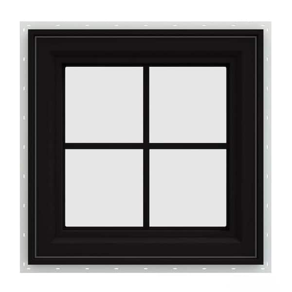 JELD-WEN 24 in. x 24 in. V-4500 Series Black FiniShield Vinyl Left-Handed Casement Window with Colonial Grids/Grilles