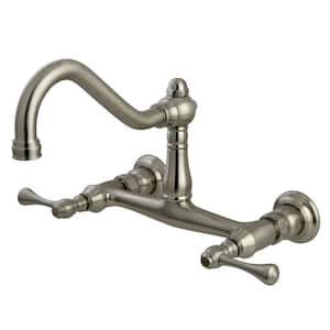 Vintage 2-Handle Wall-Mount Bathroom Faucet in Brushed Nickel