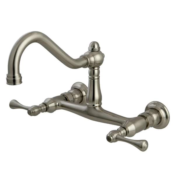 Kingston Brass Vintage 2-Handle Wall-Mount Bathroom Faucet in Brushed Nickel