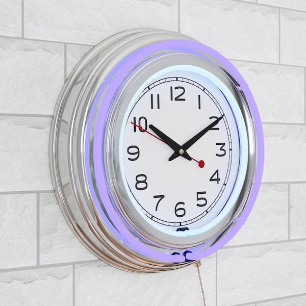 Trademark 3 in. x 14 in. Purple Double Ring Neon Clock