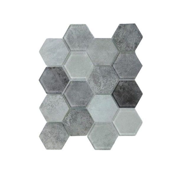 Art Deco Gray 12 in. x 12 in. Elongated Hexagon Glass Mosaic Wall Tile(13.35 sq. ft. /Case)