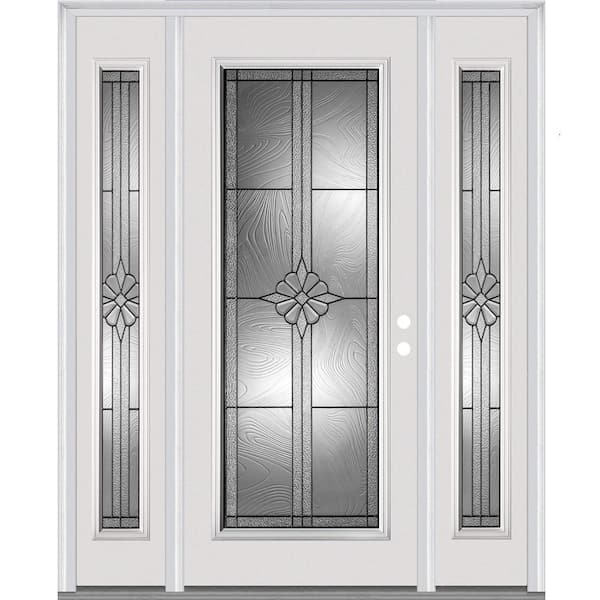 MMI Door 60 in. x 80 in. Dahlia Left Hand Inswing Decorative Glass Full-Lite Primed Steel Prehung Front Door with Sidelites