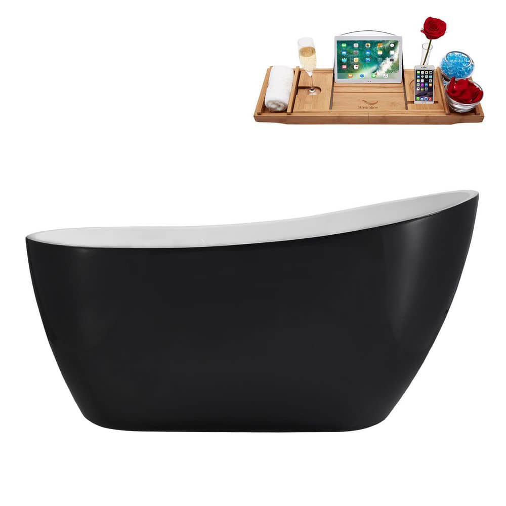 55 in. x 28 in. Acrylic Freestanding Soaking Bathtub in Glossy Black with Matte Black Drain price history on PriceWatchPro