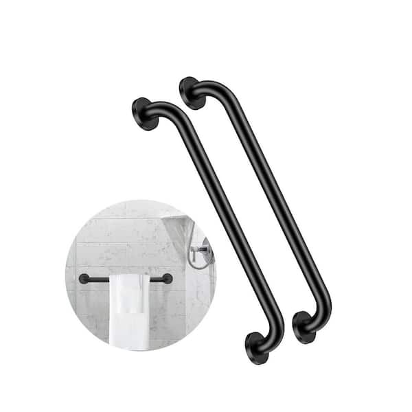 24 in. L x 1.25 in. W Concealed Screw Grab Bar Stainless Steel Anti-Slip for Bathtub and Shower, Seniors in Black 2-Pack
