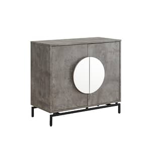 Home Source Cement Console Bar Cabinet with Half Moon Handles