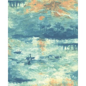 Nautical Sunset Turquoise, Orange, and Metallic Gold Paper Strippable Roll (Covers 56.05 sq. ft.)