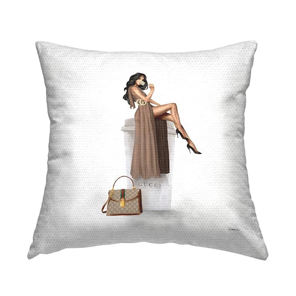 Stupell Industries Glam Woman Trendy Upscale Coffee Cup Brown Square Outdoor Throw Pillow