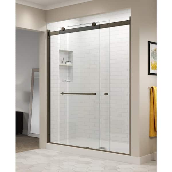 Basco Rotolo 52 in. x 70 in. Semi-Frameless Sliding Shower Door in Oil Rubbed Bronze with Handle