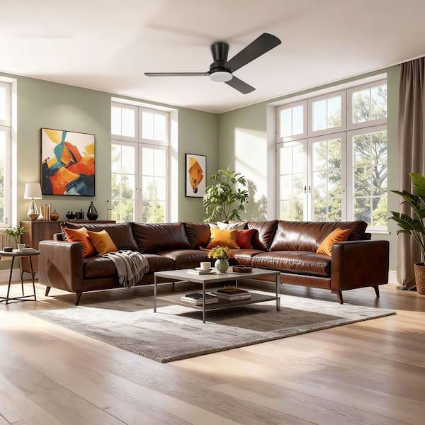 Rayburn 44 in. Indoor Matte Black Ceiling Fan with White Color Changing Integrated LED Remote Included