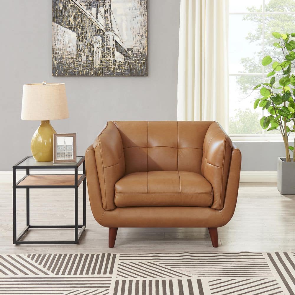 Hydeline Solana Cinnamon Brown 100% Leather Arm Chair with Shelter