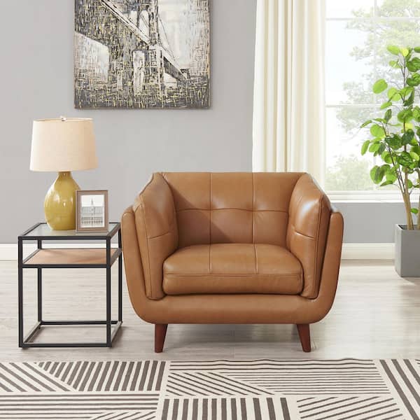 Solana Cinnamon Brown 100% Leather Arm Chair with Shelter Armrests