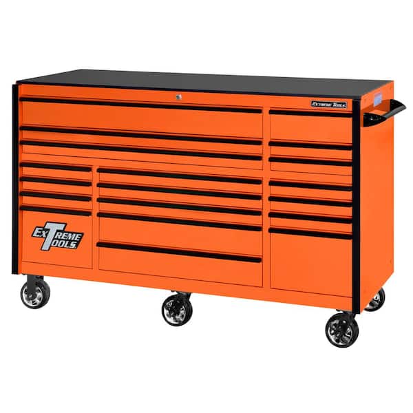 RX 72 in. 19-Drawer Roller Cabinet Tool Chest in Orange with Black Handles  and Trim