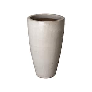 30 in. Tall Distressed White Round Ceramic Planter