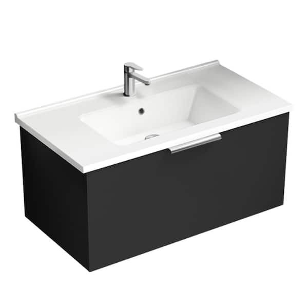 Bodrum 33.46 in. W x 17.72 in. D x 16.14 in. H Modern Bathroom Vanity in Matte Black With White Ceramic Top