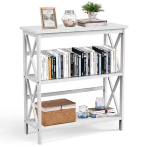 34 in. H White 3-Tier Bookshelf Wooden Open Storage Bookcase for Home Office