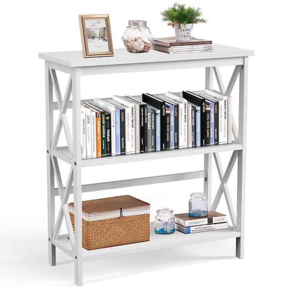 Costway 34 in. H White 3-Tier Bookshelf Wooden Open Storage Bookcase for Home Office
