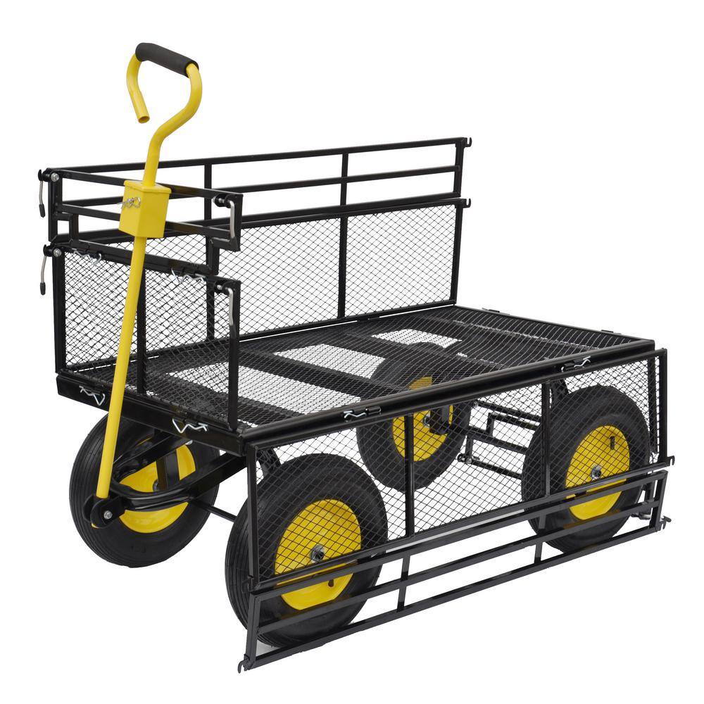 Large Black and Yellow Metal Garden Cart with Pneumatic Tires