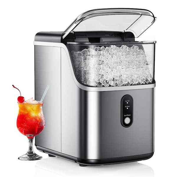 9.1 in. 35 lb. /24H Nugget Ice Countertop Portable Ice Maker in Silver, Stainless Steel, Ready in 6-Mins, Self-Cleaning