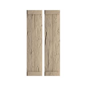 11 in. x 24 in. Timberthane Polyurethane 2-Board Joined Board-n-Batten Hand Hewn Faux Wood Shutters, End Batten Pair