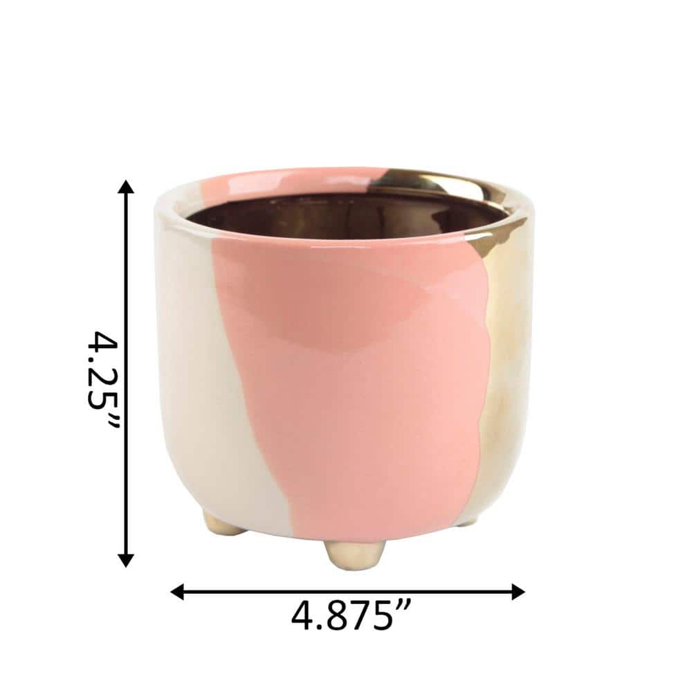 Blush Pink and Gold Ceramic Footed Indoor Planter