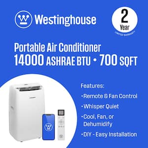 14,000 BTU Portable Air Conditioner Cools 700 Sq. Ft. with 3-in-1 Operation in White