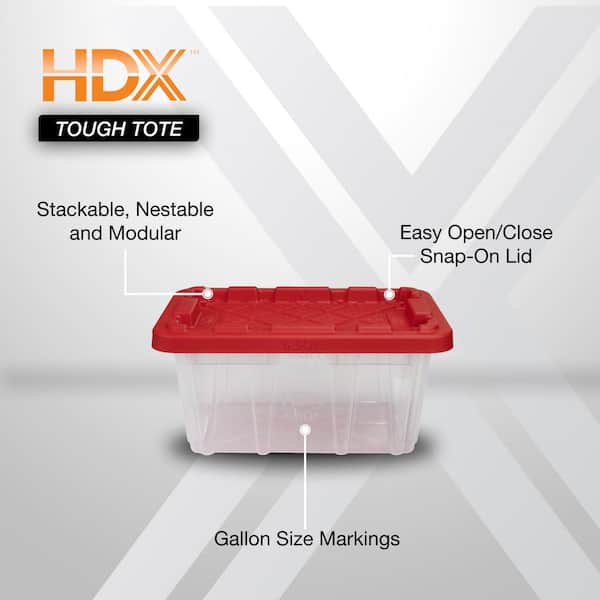 6.5-Qt Tough Storage Tote in Clear with Red Lid