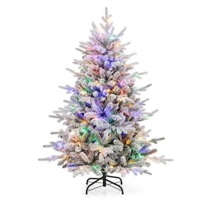 4.5 ft. Multi Prelit LED Flocked Full Clastic Artificial Christmas Tree with 160 Multi-Function Cool Multi-Color Lights