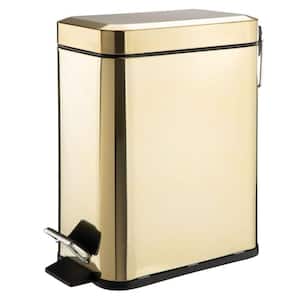 Small Modern 1.3 Gal. Rectangle Metal Lidded Step Trash Can in Soft Brass