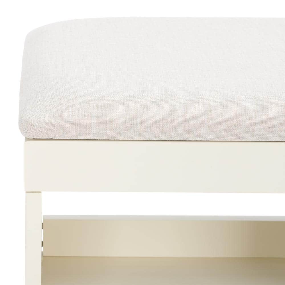 Nordic Natural Acacia Bench with Linen Cushion and Open Shelves