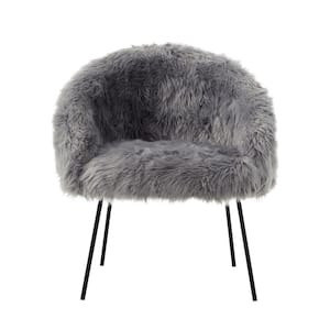 Ana Luxe Fur with Black Powder Coated Metal Leg Accent Chair, Grey