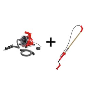 PowerClear 120-Volt Drain Cleaning Snake Auger Machine and K-6P Hybrid Toilet Snake Auger, 6 ft. Cable Bundle