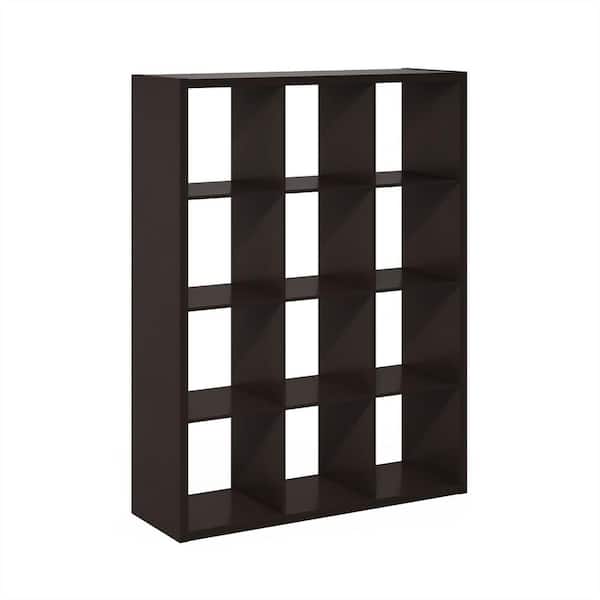 Furinno Cubicle 57.95 in. Tall Dark Oak Wood 12-Shelf Cube Bookcase