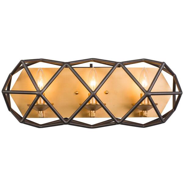 Varaluz Geo 3-Light Antique Gold with Rustic Bronze Bath Light