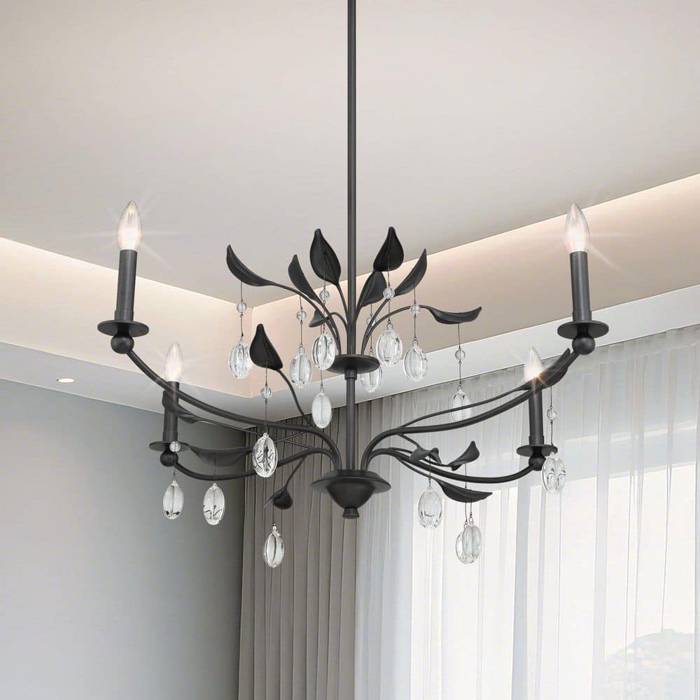Presley 36 in. 4-light Textured Black Chandelier with Clear Glass Drops price history on PriceWatchPro