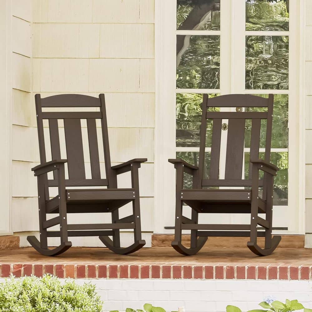 Brown Plastic Outdoor Rocking Chair Set of 2