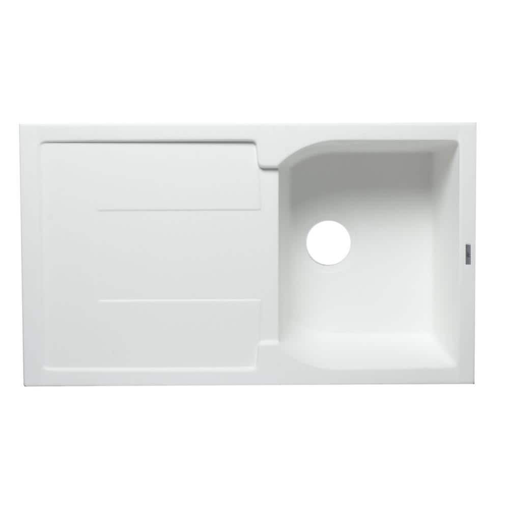 34'' White Granite Single Bowl Kitchen Sink with Drainboard