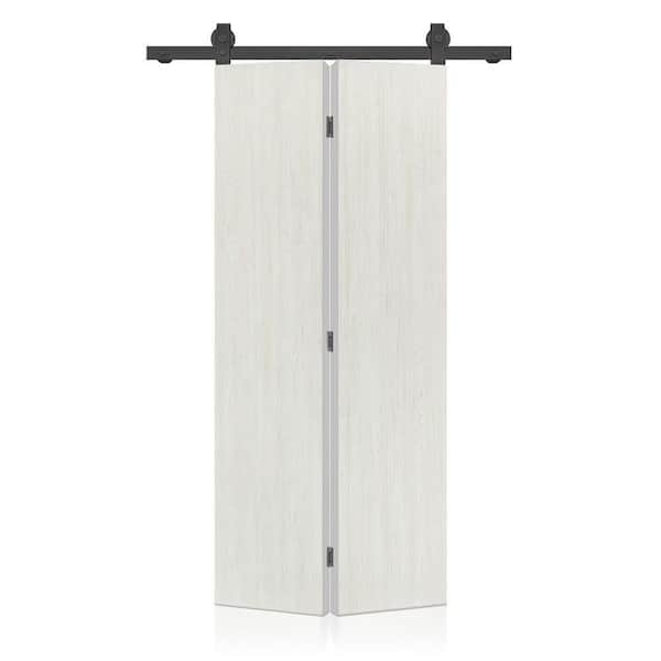 38 in. x 96 in. Hollow Core White Composite Texture Bi-Fold Door with Sliding Barn Door Hardware Kit